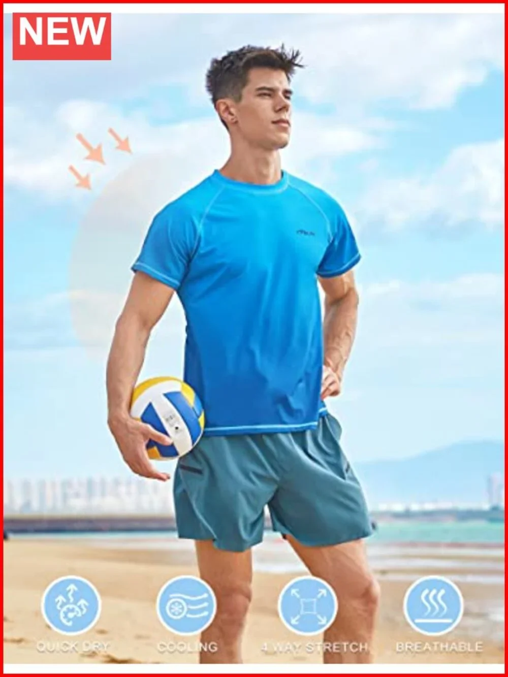 Men's UPF 50+ Rash Guard Swim Shirt Quick Dry 4-Way Stretch Shirt